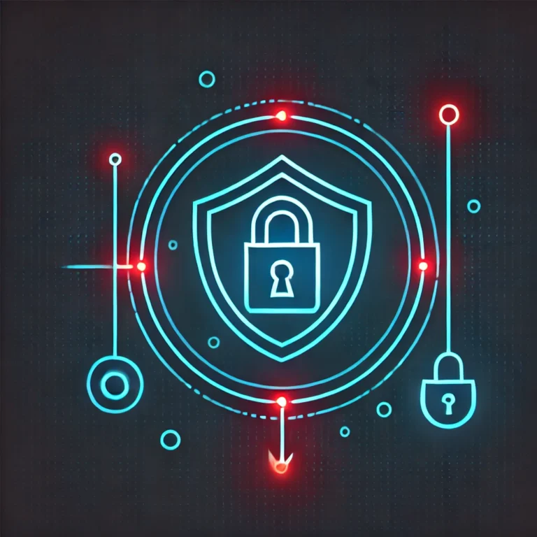 DALL·E 2025-01-29 18.27.24 - A minimalist cybersecurity-themed graphic with a dark background. Feature a simple glowing shield representing security, a phishing hook symbolizing c