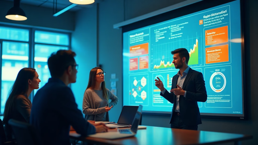 A CISO presenting security best practices in a company meeting