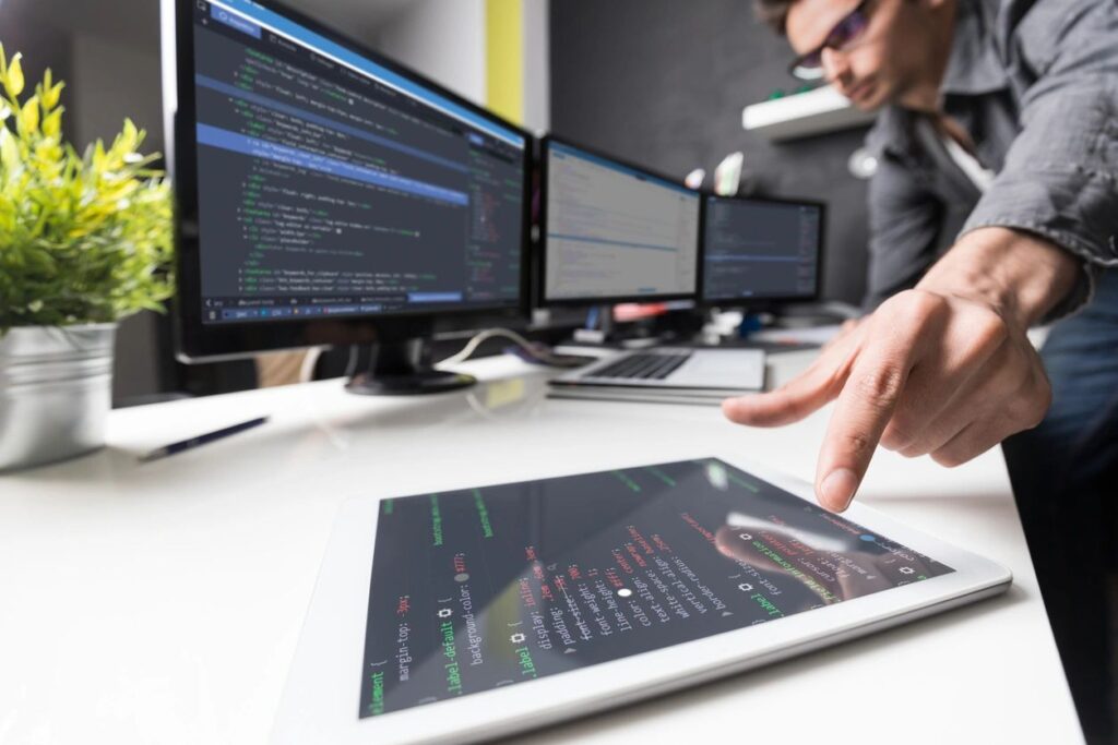 A DevSecOps team integrating security into a software development pipeline