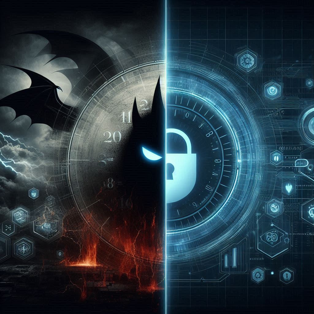 An illustration highlighting the importance of minimizing dwell time in cybersecurity, with a dark side representing a cyber attack and a bright side representing a protected system.