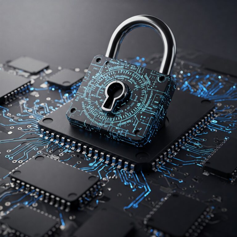 Digital lock on AI circuit, symbolizing AI security boundaries