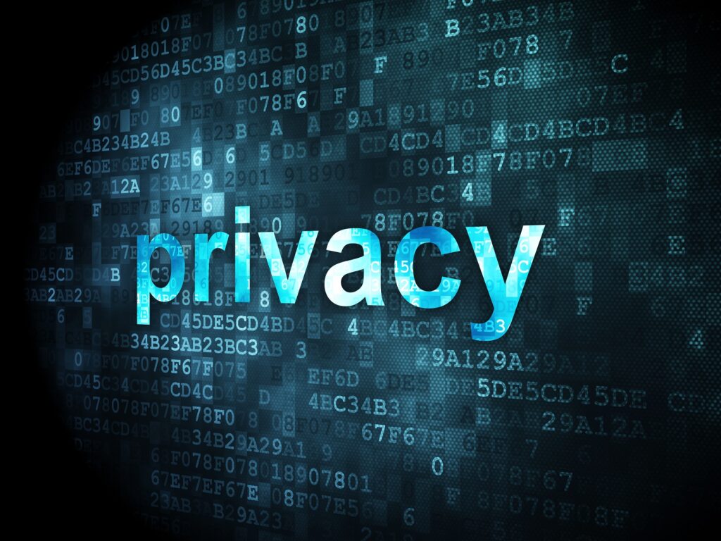 Security concept: pixelated words Privacy on digital background, 3d render